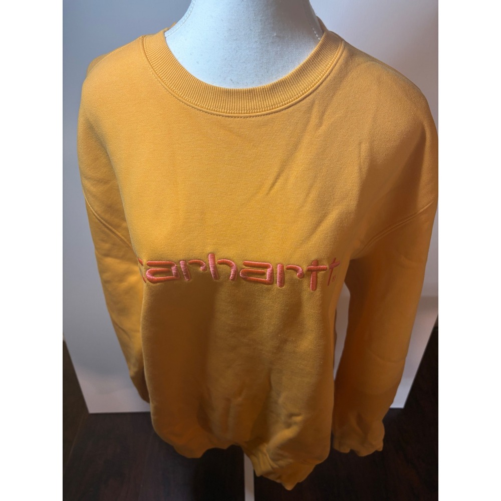 Carhartt WIP Embroidered Script Logo Sweatshirt Yellow Orange Crewneck Men's XL